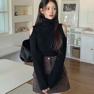 폭닥 어깨 트임 터틀넥 니트 폴라 오프숄더 골지 목폴라 니트 롱 긴팔 래글런 나그랑 섹시 페미닌 데일리룩 데이트룩 3COL